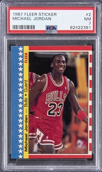 1987-88 Fleer Sticker #2 Michael Jordan (Lot of Two PSA Graded)  - PSA NM-MT 8 & NM 7